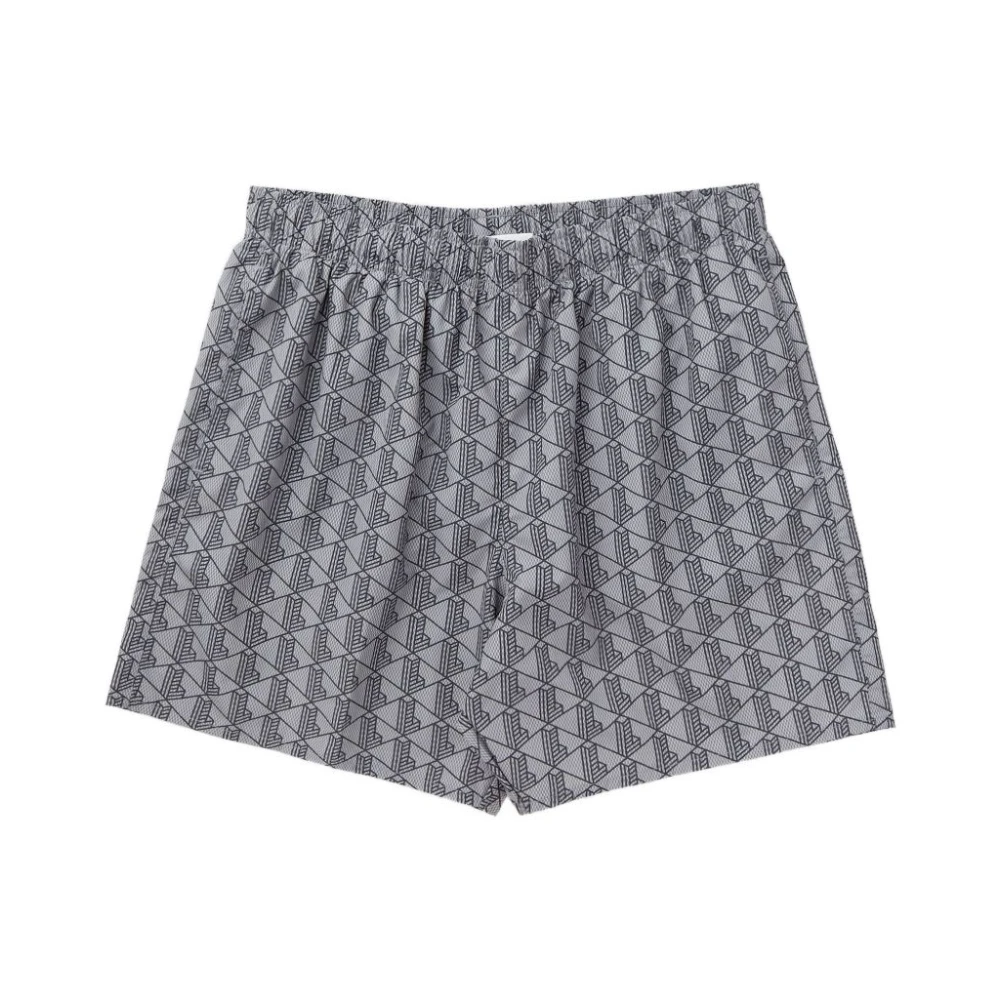 Lacoste Men's Gray Mid Length Monogram Print Swim Trunks - Beachwear - Xl - Swimwear