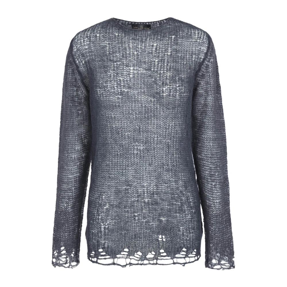 Cortana Women's Gray Round-Neck Knitwear, S, Open Knit Jumper