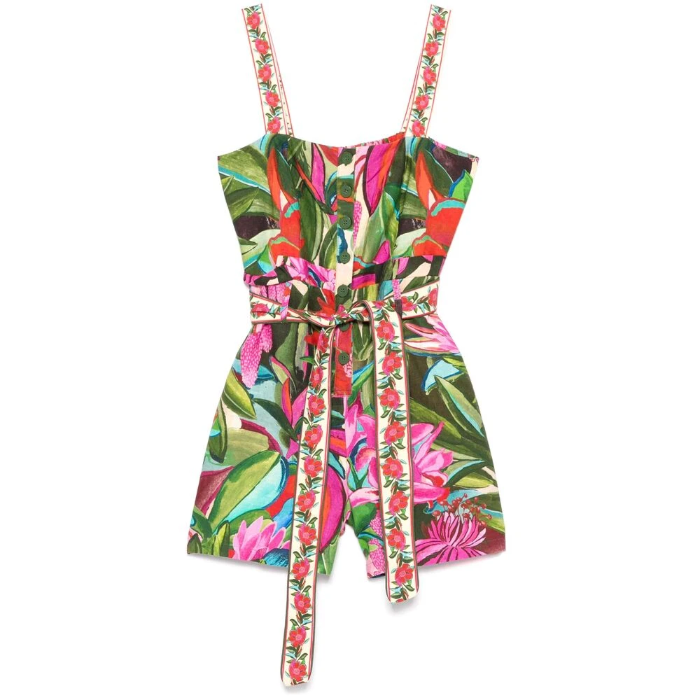 Farm Rio Grön Knappad Jumpsuit Multicolor, Dam