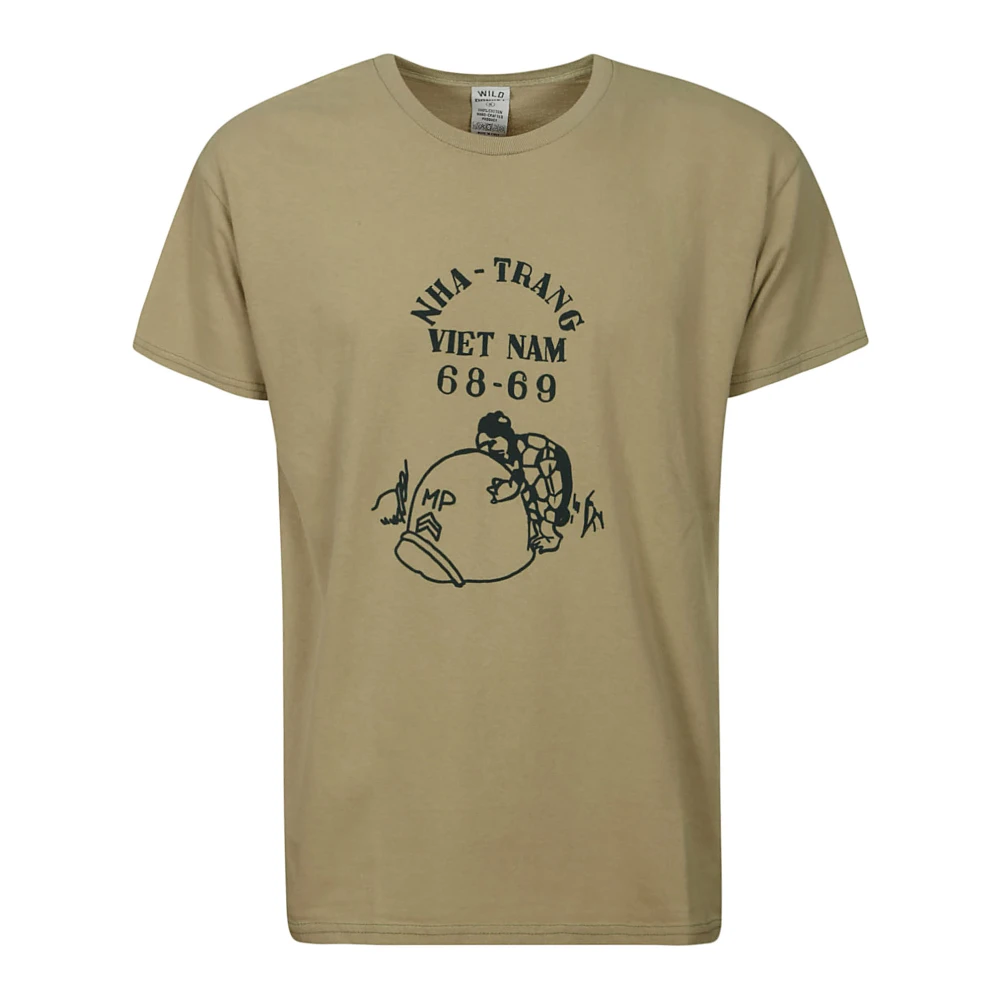 Wild Donkey Groen Katoenen T-shirt met Voorkant Print Brown Heren