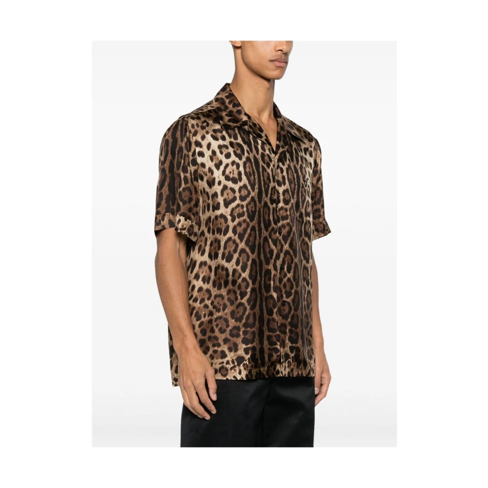 Dolce & Gabbana Animalier Bruine Shirt met Voorknoop Brown Heren