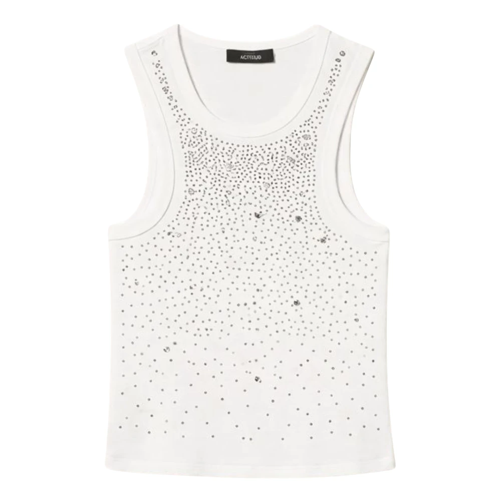 Twinset Women's White Ribbed Top With Embroidery - Sleeveless Tops - L - Tops