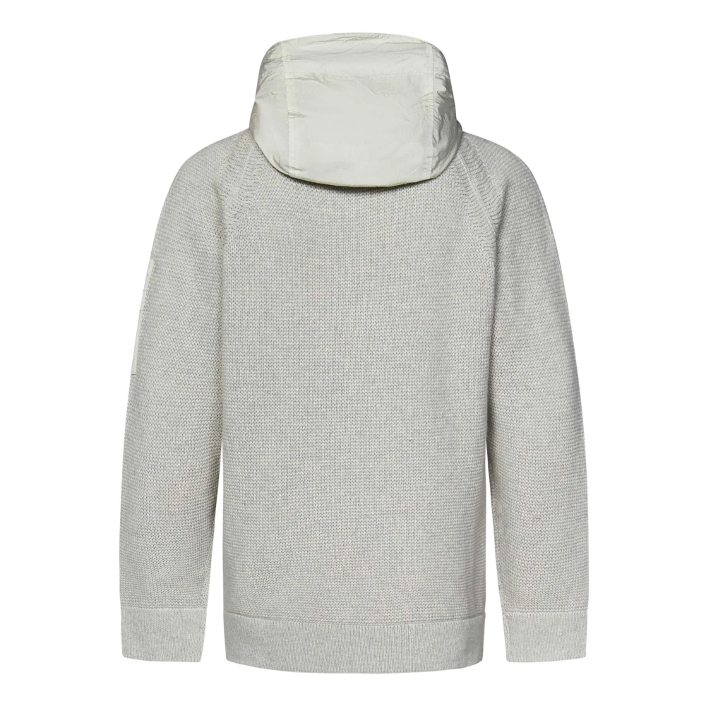 C.P. Company Witte Sweater met Halve Rits Eco-Chrome Capuchon White Heren