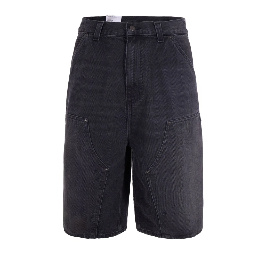 Carhartt Wip Men's Black Denim Shorts, Xs, Og Aden Double Knee Short