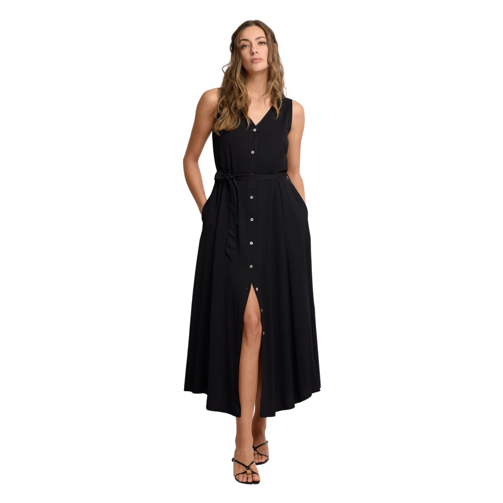Kocca Black Midi Dresses, Female, M, Viscose Dress With Buttons