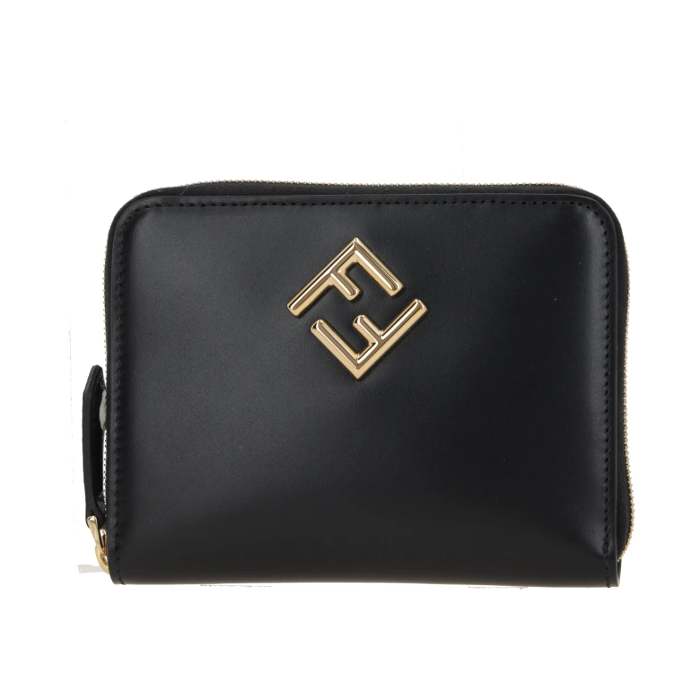 Fendi Zwarte leren portemonnee met diagonaal metalen logo Black Dames