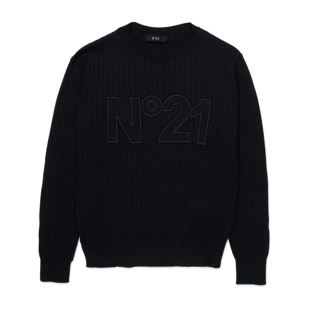 N21 Boys Black Kids Knitwear, 8 Y, Crewneck Ribbed Jumper