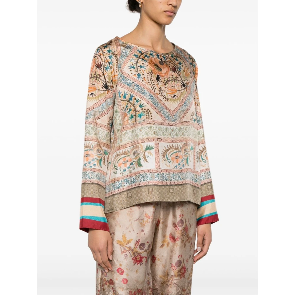 Pierre-Louis Mascia Grafische Print Beige Top Lange Mouwen Multicolor Dames