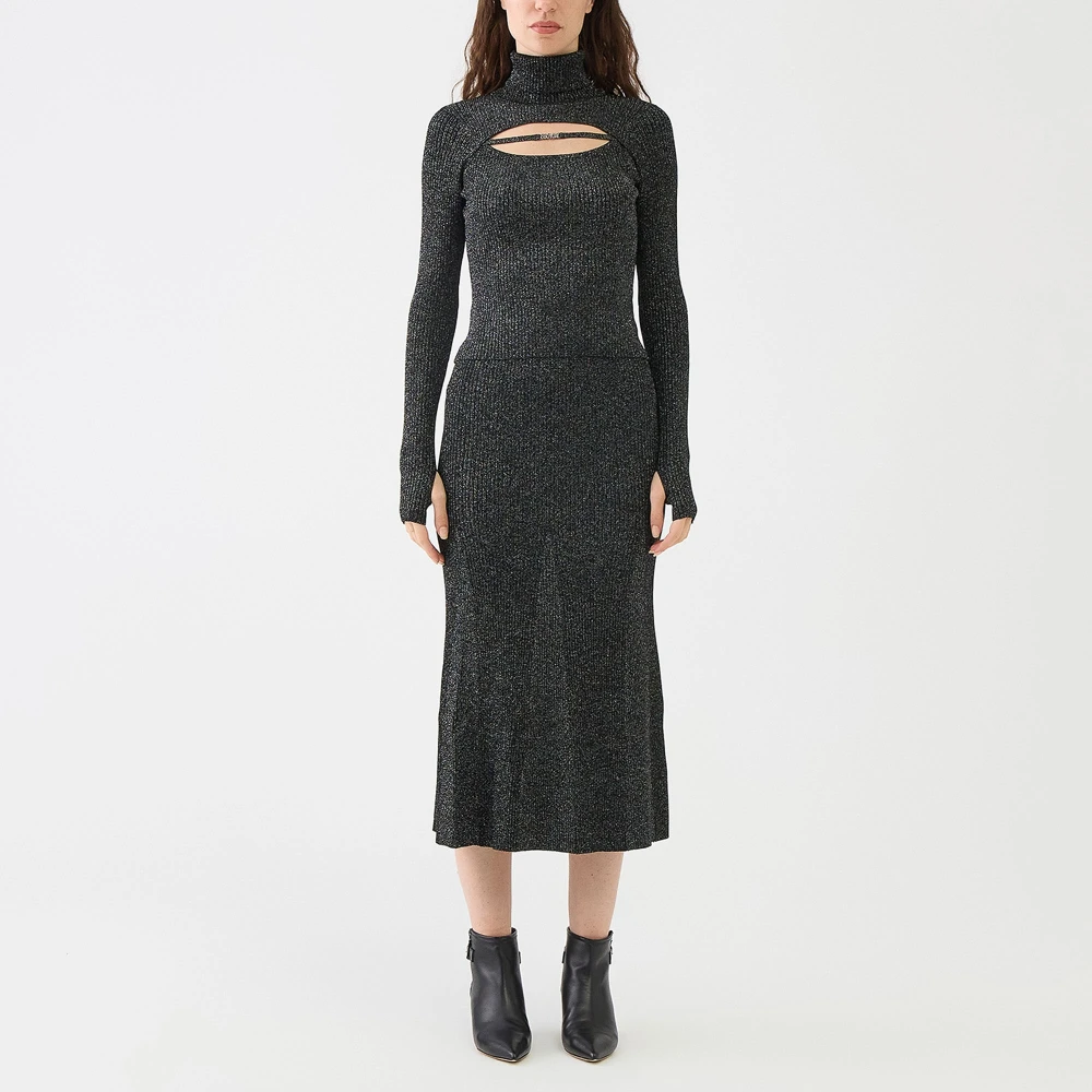 Versace Jeans Couture Lurex Midi Rok Zwart Flare Stijl Black Dames