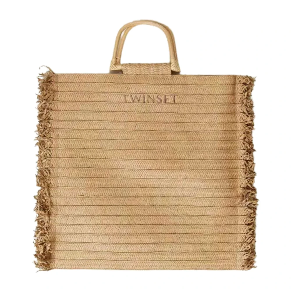 Twinset Beige Geweven Spiraal Shopper Tas Beige Dames