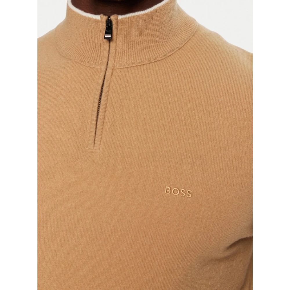 Hugo Boss Beige Sweater met Halve Rits Beige Heren