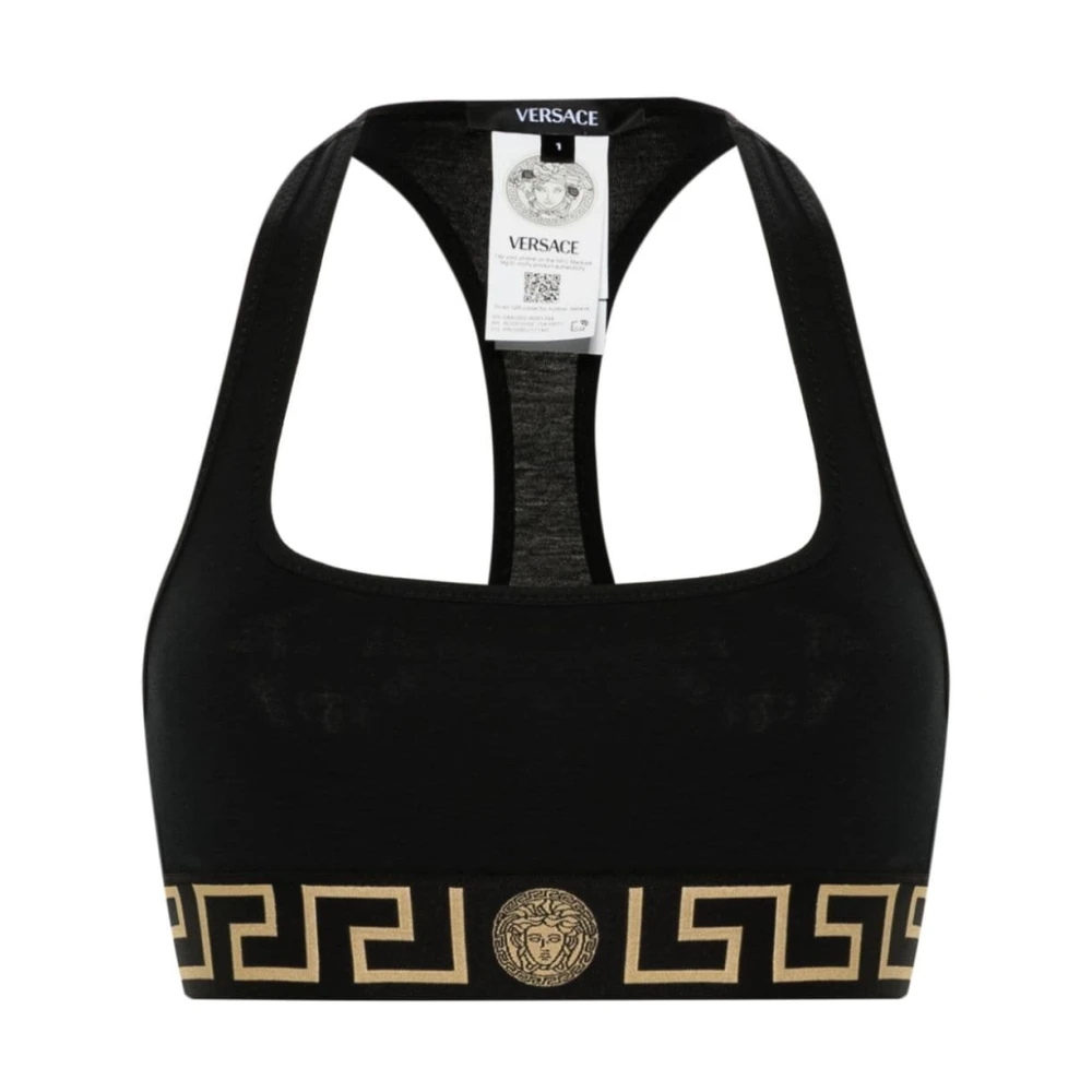 Versace Zwarte Racerback Ondergoed met Greca Details Black Dames