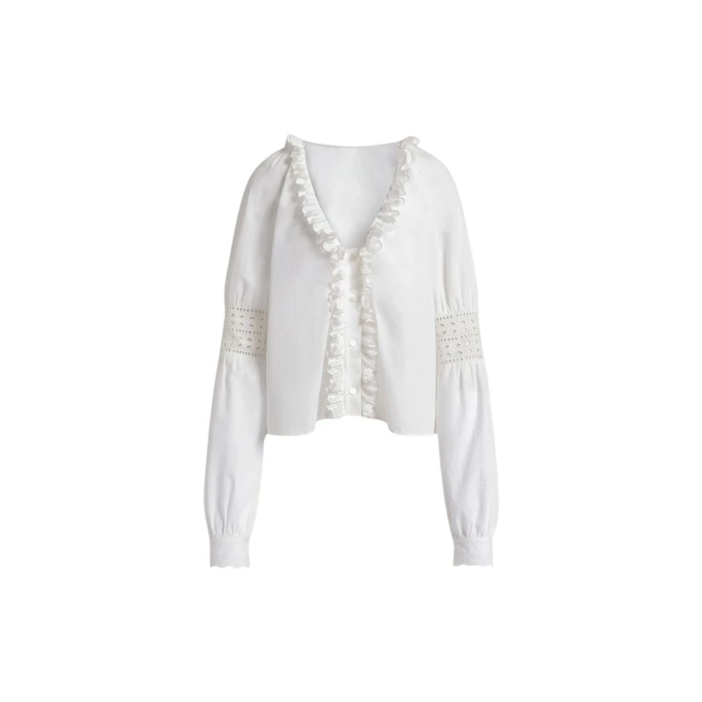 Alberta Ferretti Women's White Blouses, S, V-Neck Poplin Blouse