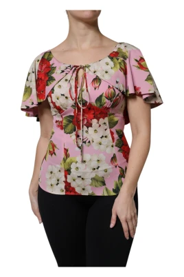 Rosa Blommig Blus i Siden
