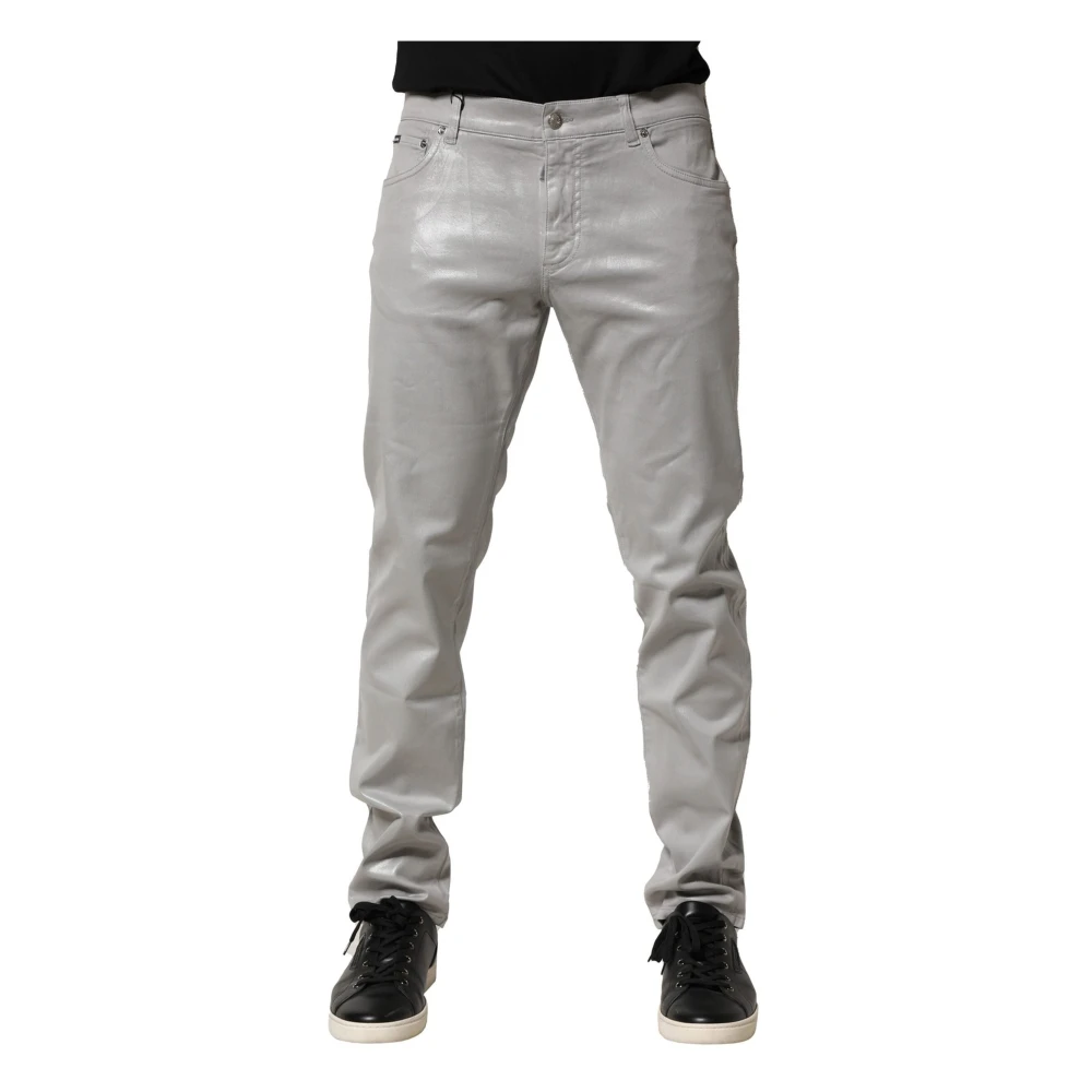 Dolce & Gabbana Men's Gray Slim Fit Jeans, Xl, Silver Stretch Slim Denim Jeans