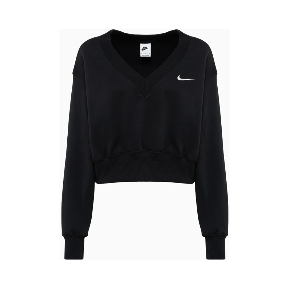 Nike Cropped V-Neck Sweatshirt met Logo Borduursel Black Dames