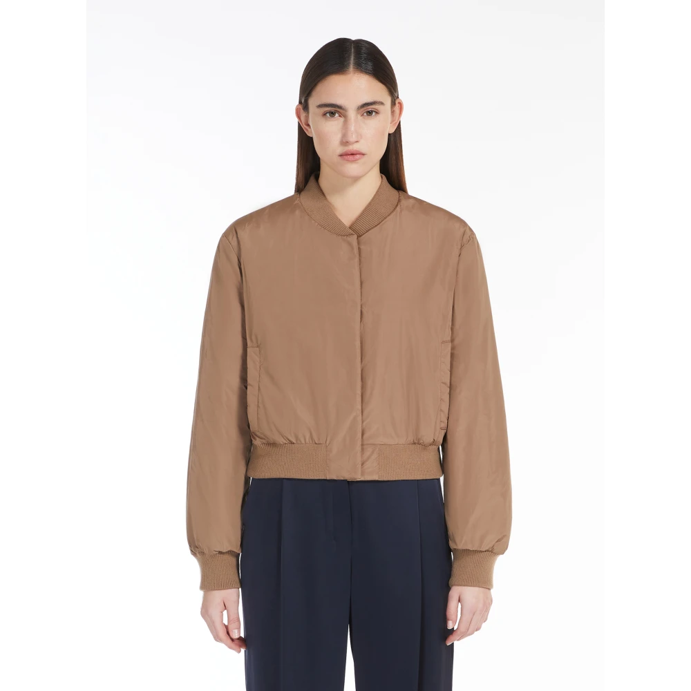Max Mara Bruine Bomberjack Waterafstotend Canvas Brown Dames
