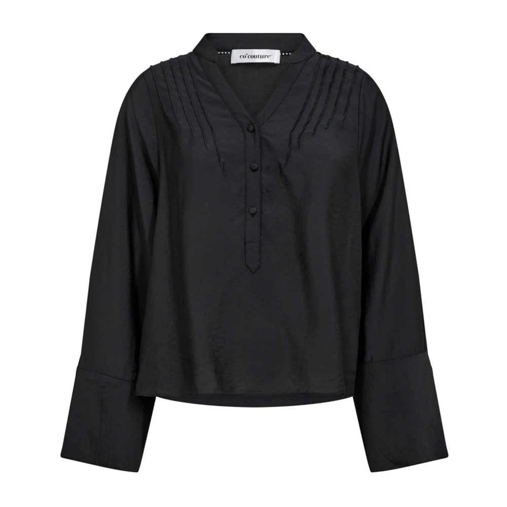 Co'Couture Pintuck Blus med V-ringning och Plisserade Detaljer Black, Dam