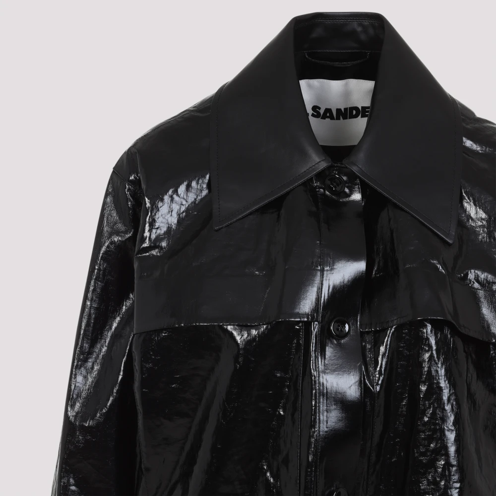 Jil Sander Elegante Zwarte Linnen Jas Black Dames