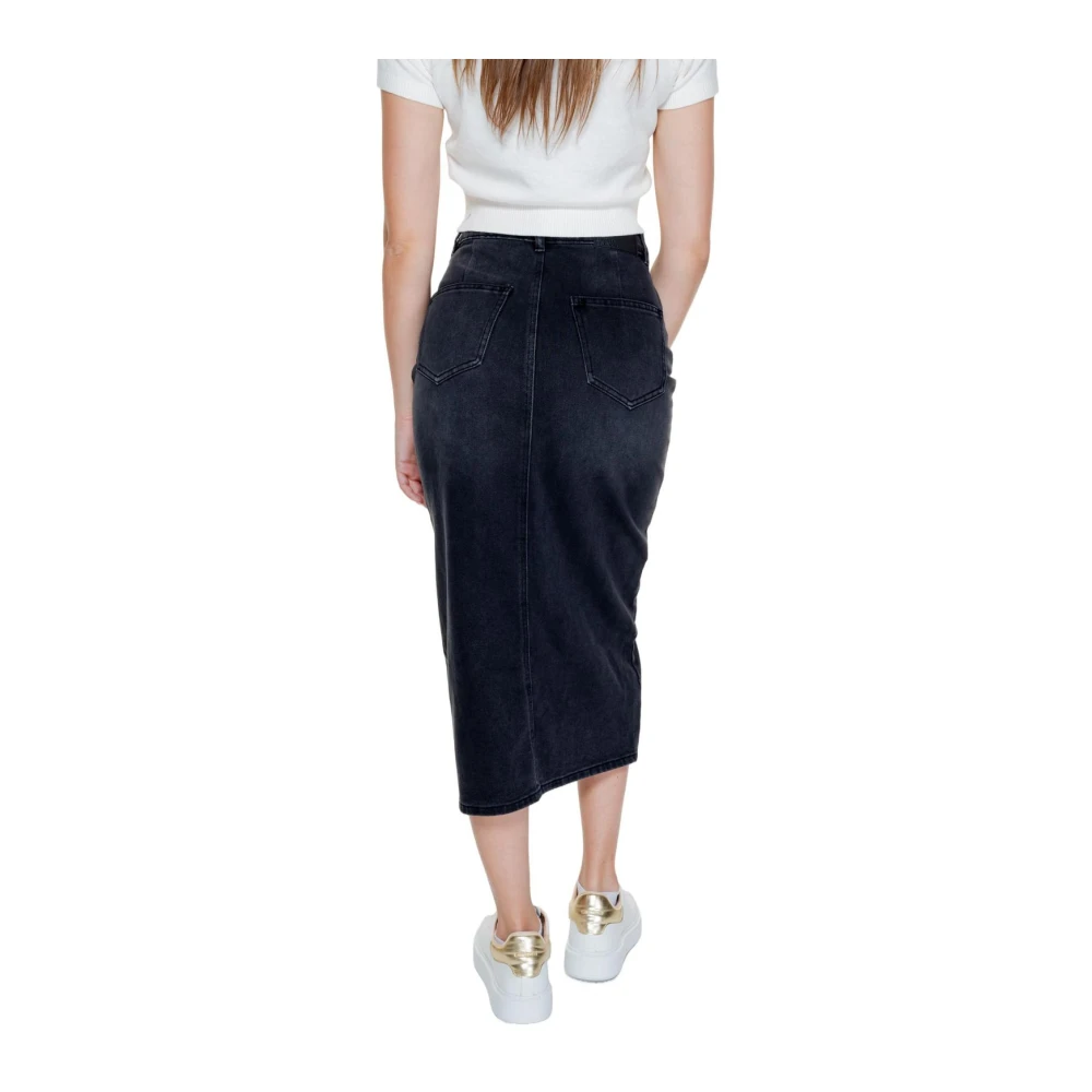 Vero Moda Zwarte Denim Rok Voor Split Black Dames