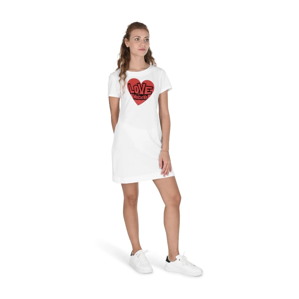 Love Moschino Women's White Short Dresses, M, Heartprint Mini Dress