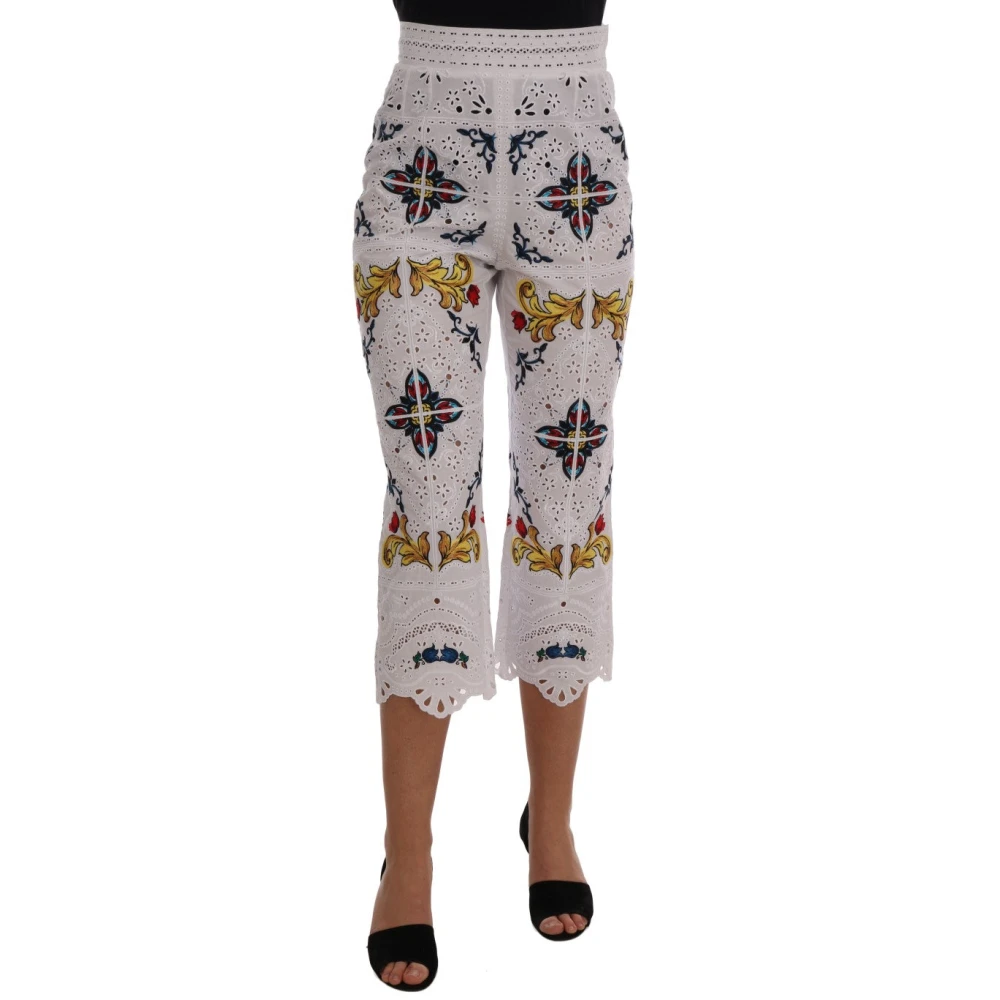 Dolce & Gabbana Women's Multicolor Majolica Embroidered Capri Trousers - Cropped Trousers - S - Trousers