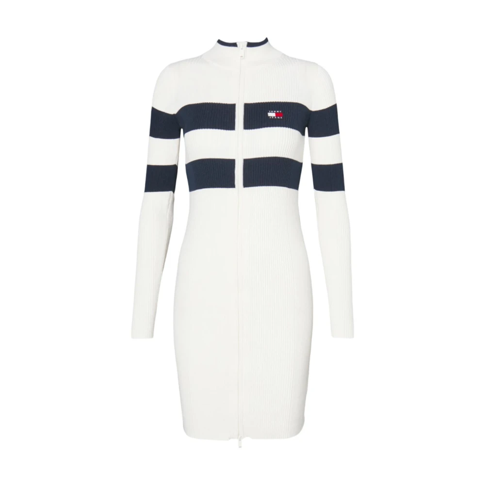Tommy Hilfiger Elegante Gebreide Jurk met Geribbelde Textuur White Dames