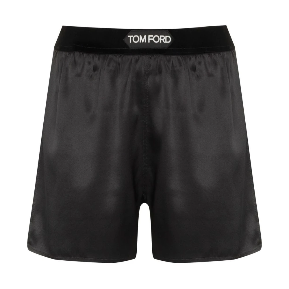 Tom Ford Zwarte Zijden Logo Taille Shorts Black Dames