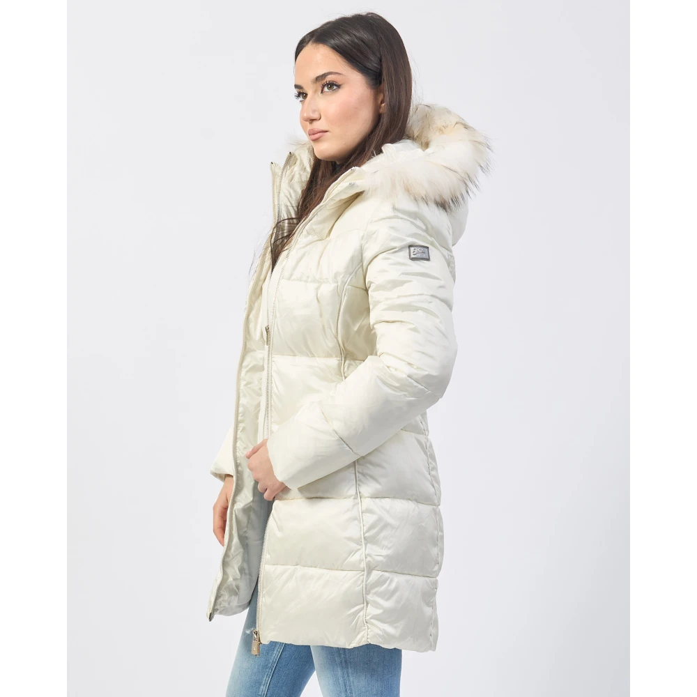 YES ZEE Ivoor Gewatteerde Jas met Nepbont Beige Dames
