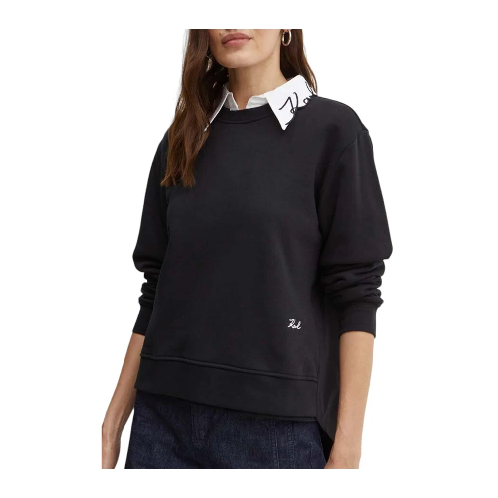 Karl Lagerfeld Sweatshirt poplin mix sweat met handtekening 08k245w1814 Black Dames