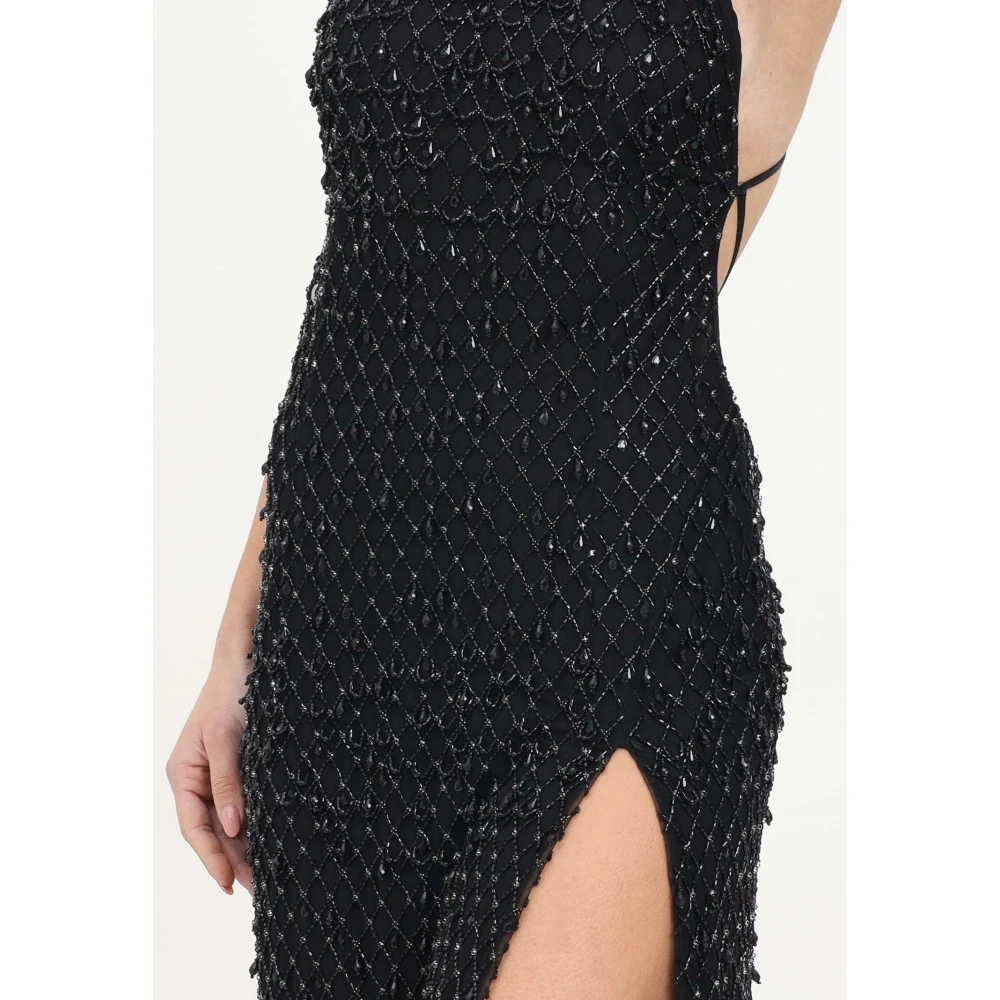 Elisabetta Franchi Zwarte lange jurk met kristaltextuur Black Dames