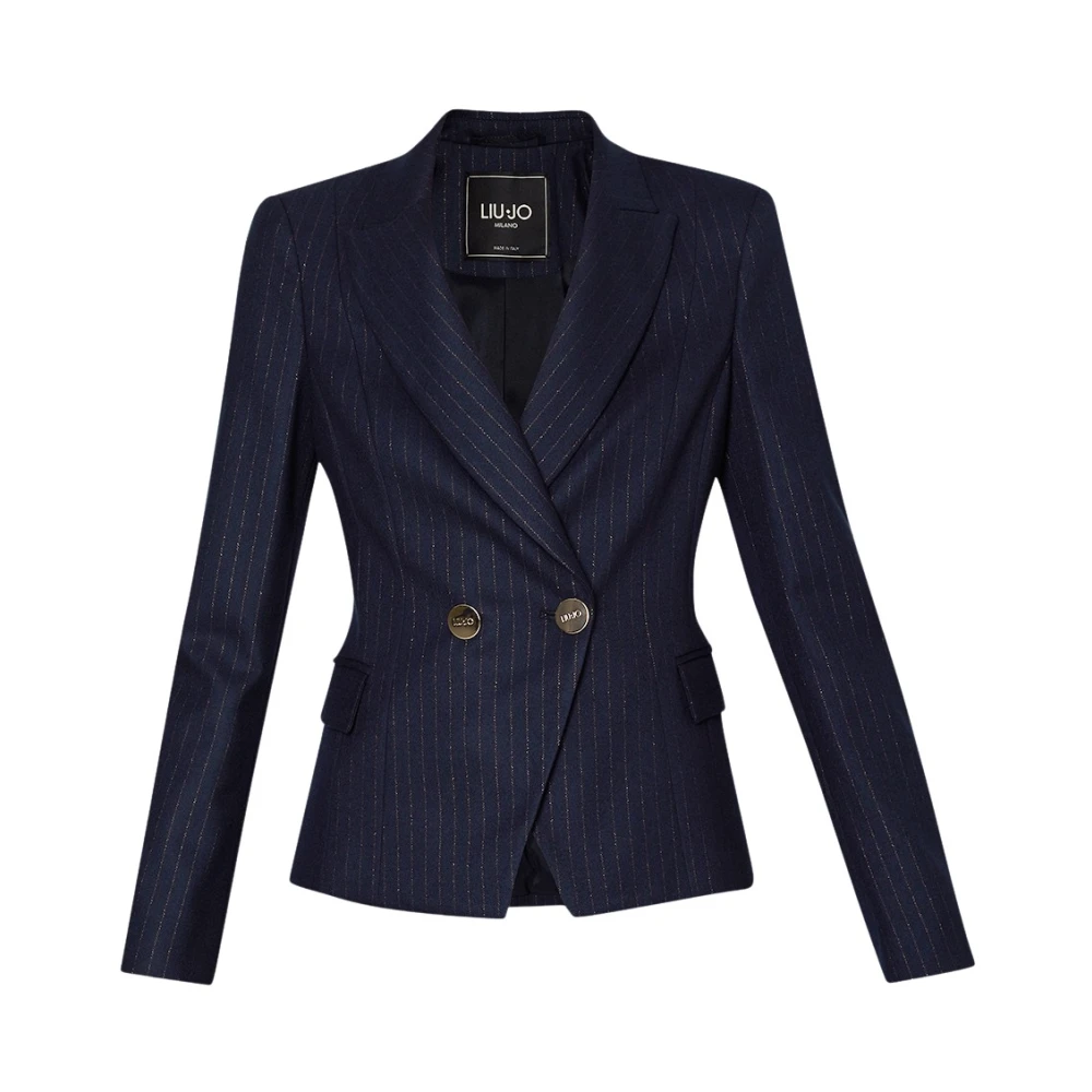 Liu Jo Slim Fit Pinstripe Blazer met Lurex Blue Dames