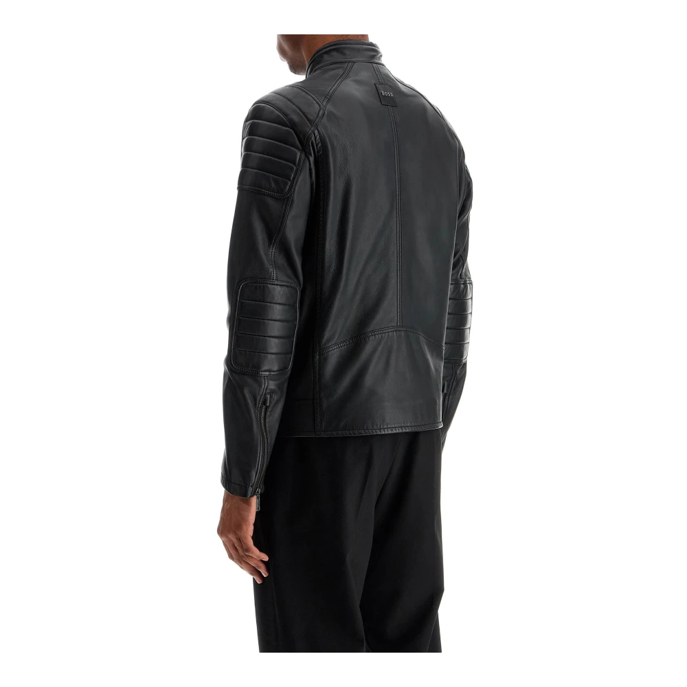 Boss Gewatteerde Hoge Kraag Leren Jas Black Heren