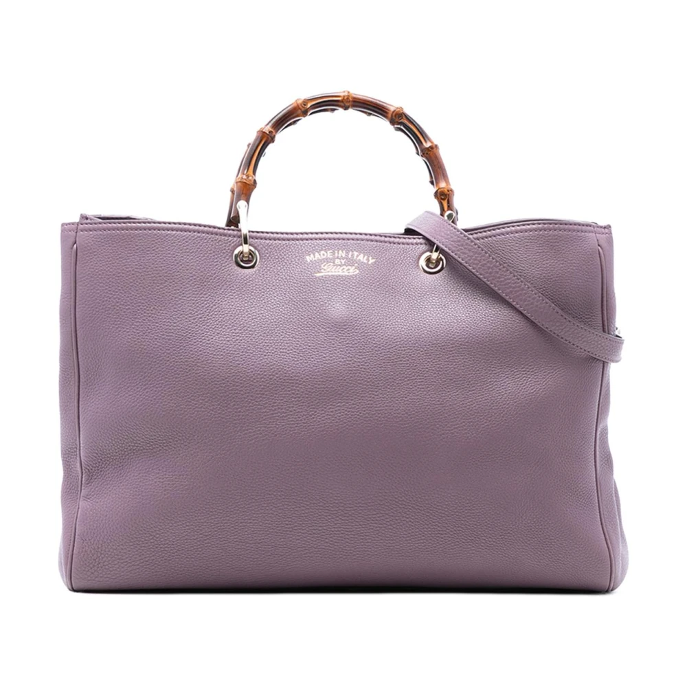Gucci Vintage Women's Purple Pre-Owned Bamboo Handle Leather Tote Bag