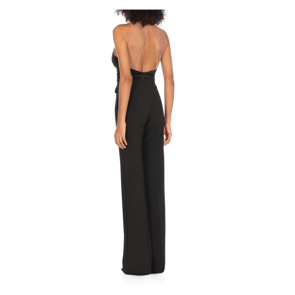 Elisabetta Franchi Zwarte Satijnen V-hals Top met Tule Bandjes Black Dames
