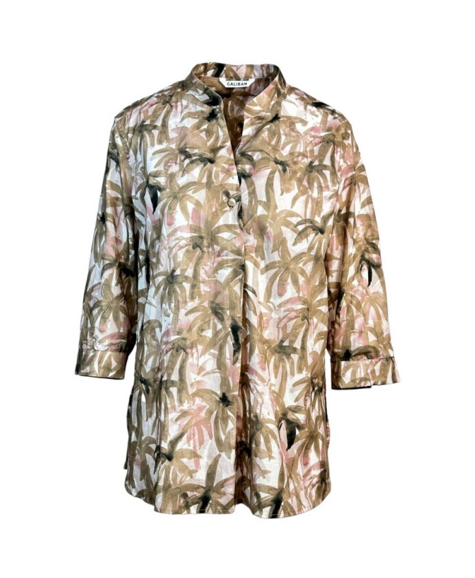 chemise-beige-a-motif-feuilles-en-coton