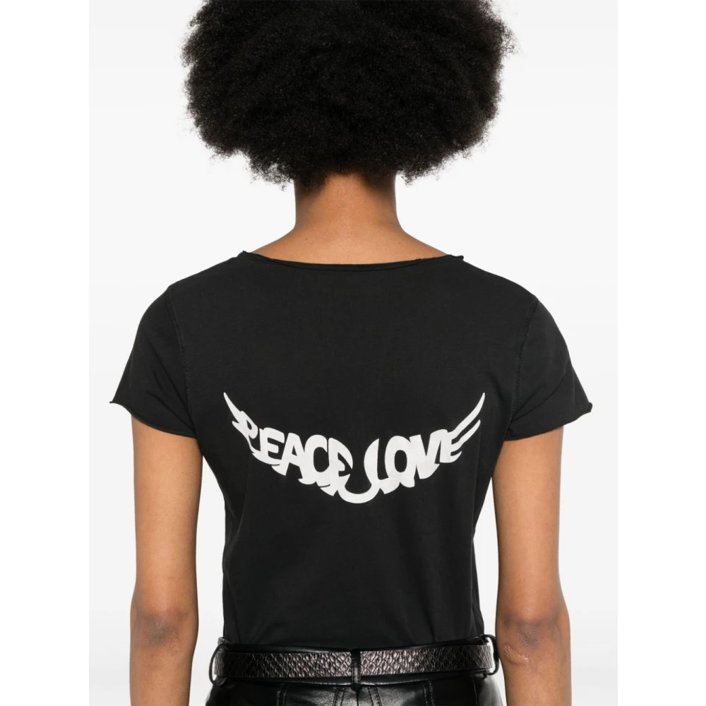 Zadig & Voltaire Zwart Peace Love T-shirt Black Dames