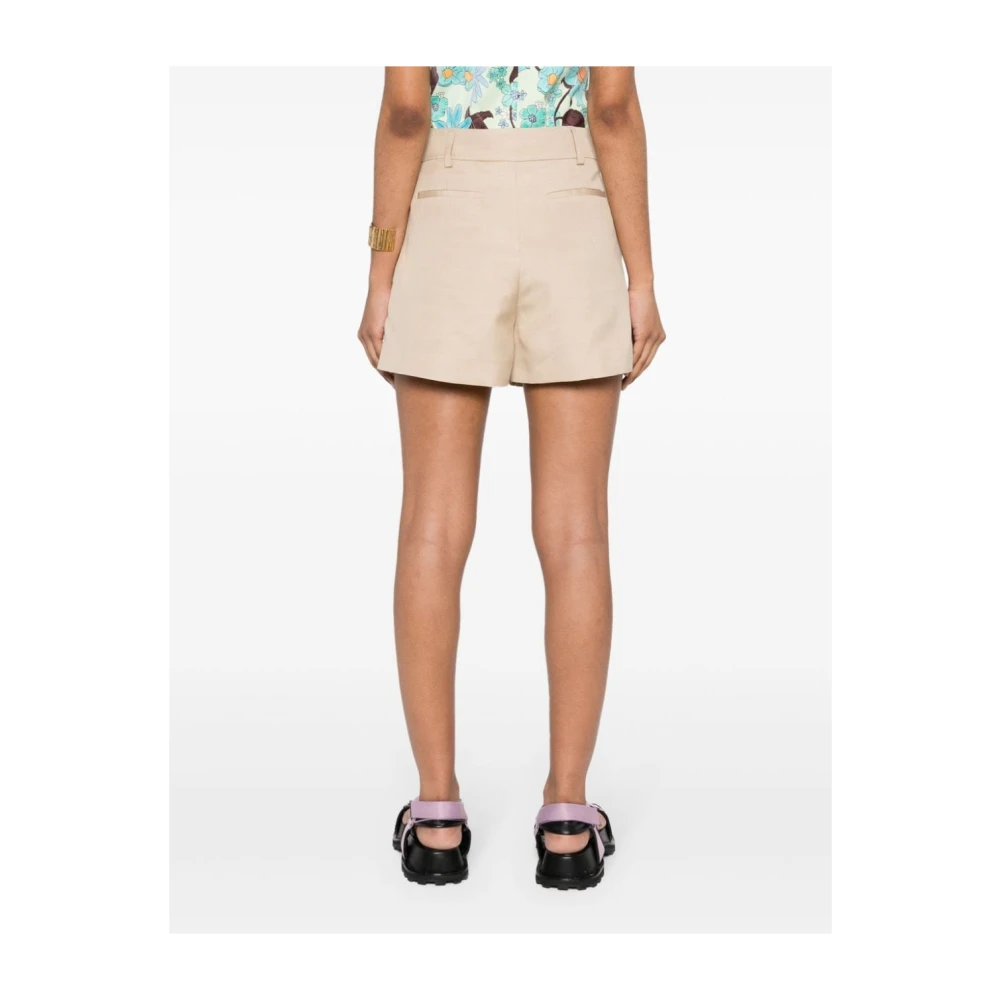 Stella Mccartney Geborduurde Shorts in Lichtgewicht Viscose Beige Dames
