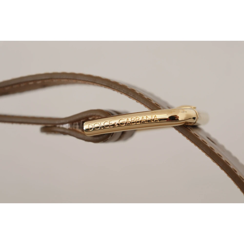 Dolce & Gabbana Bronzen Leren Riem met Gouden Gesp Yellow Unisex