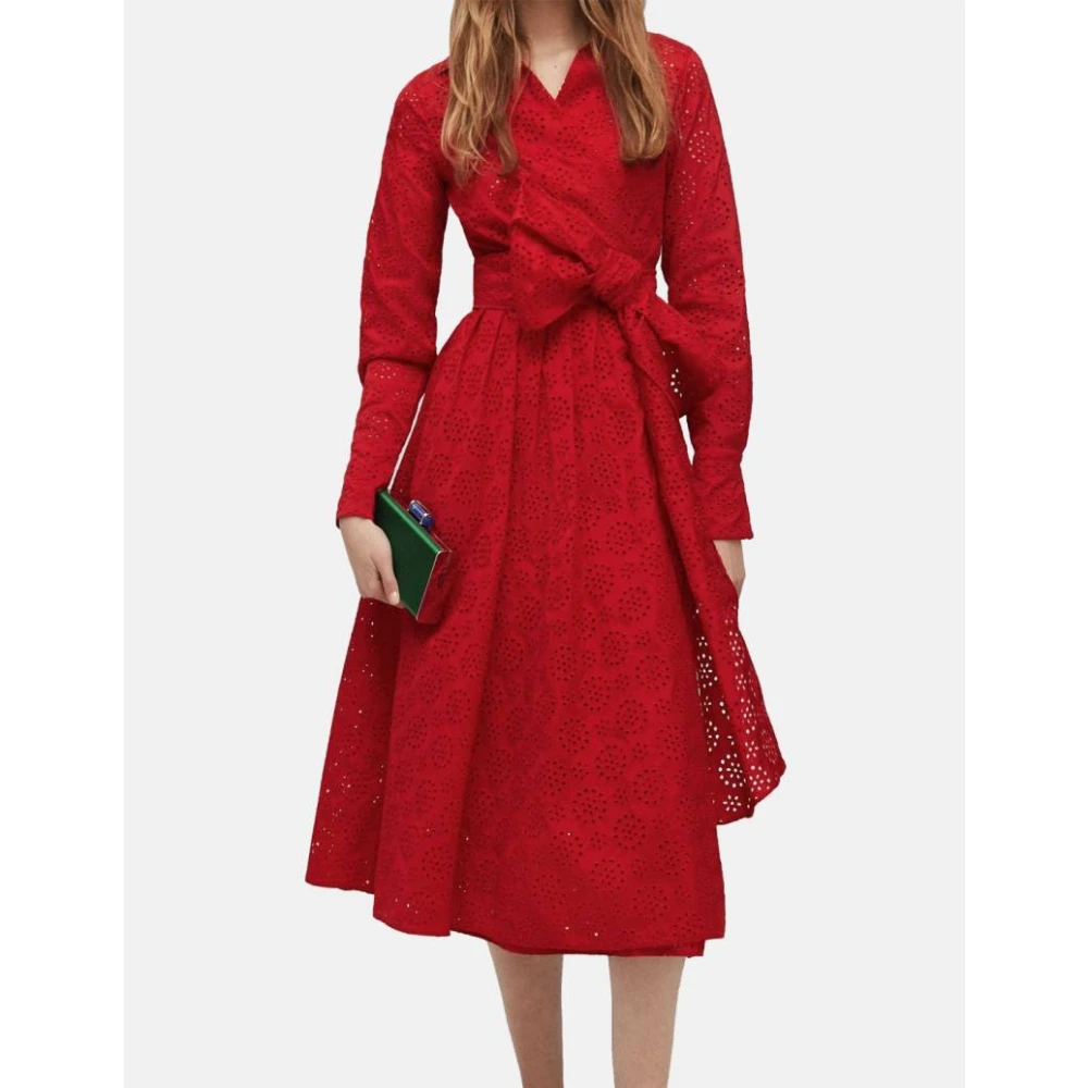 Carolina Herrera Rode Geborduurde Overhemdjurk Red Dames