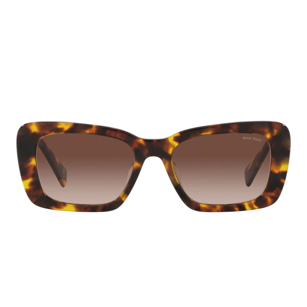 Miu Miu Rektangulära solglasögon med bruna gradientlinser och guldlogga Brown, Dam