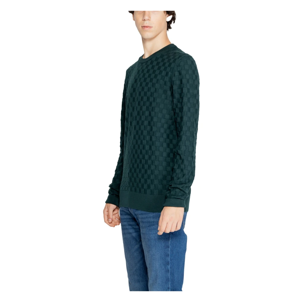 Calvin Klein Groene Gebreide Ronde Hals Sweater Mannen Green Heren