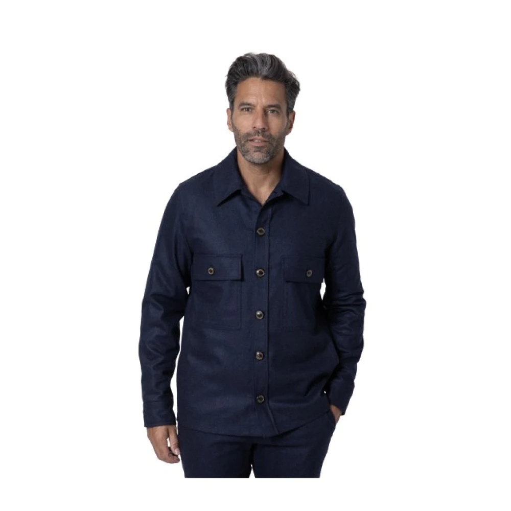 Jacob Cohën Marineblauwe Flanellen Overshirt met Knopen Blue Heren