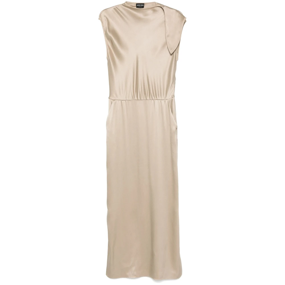 Giorgio Armani Beige Mouwloze Asymmetrische Hals Jurk Beige Dames