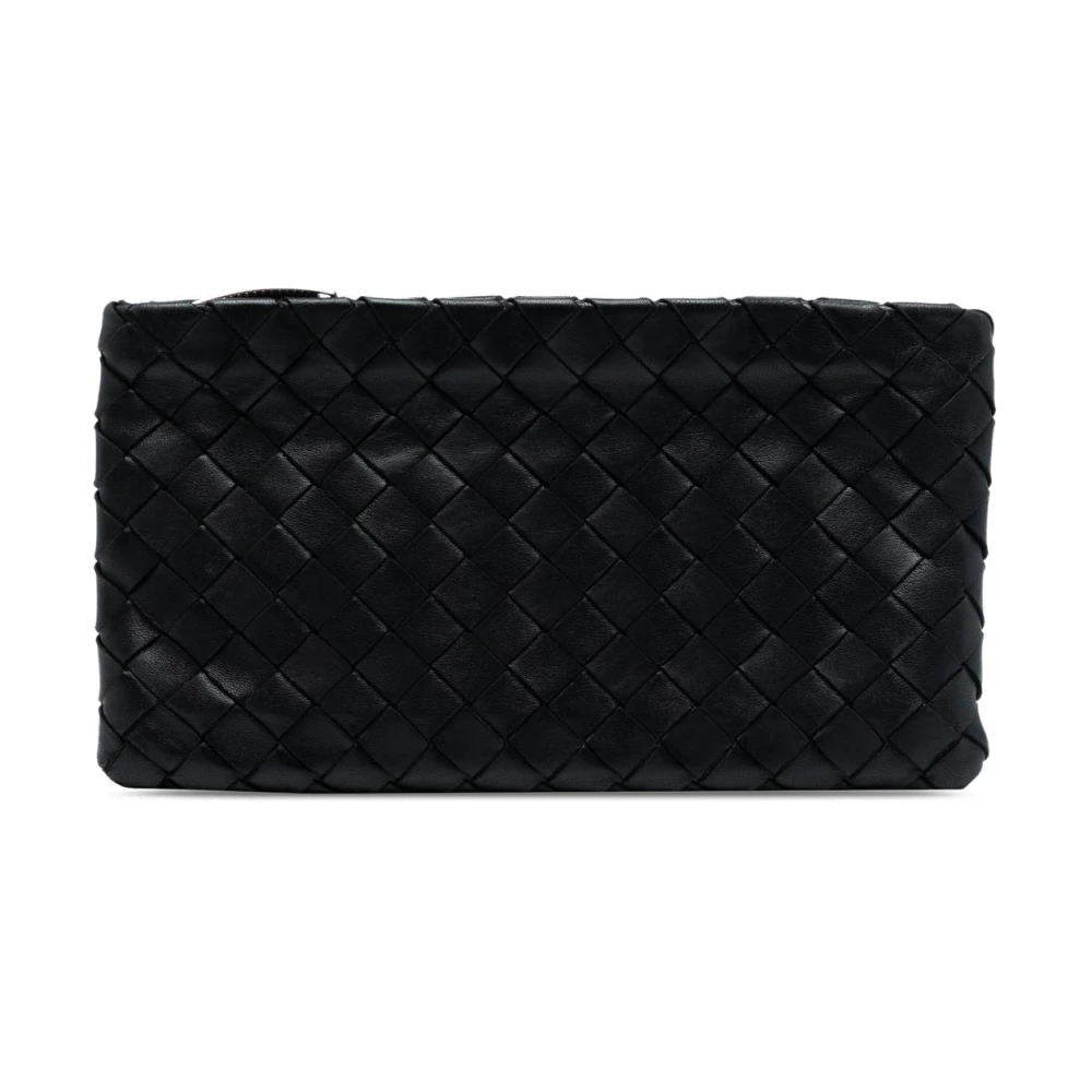 Bottega Veneta Vintage Women's Black Pre-Owned Woven Leather Pouch