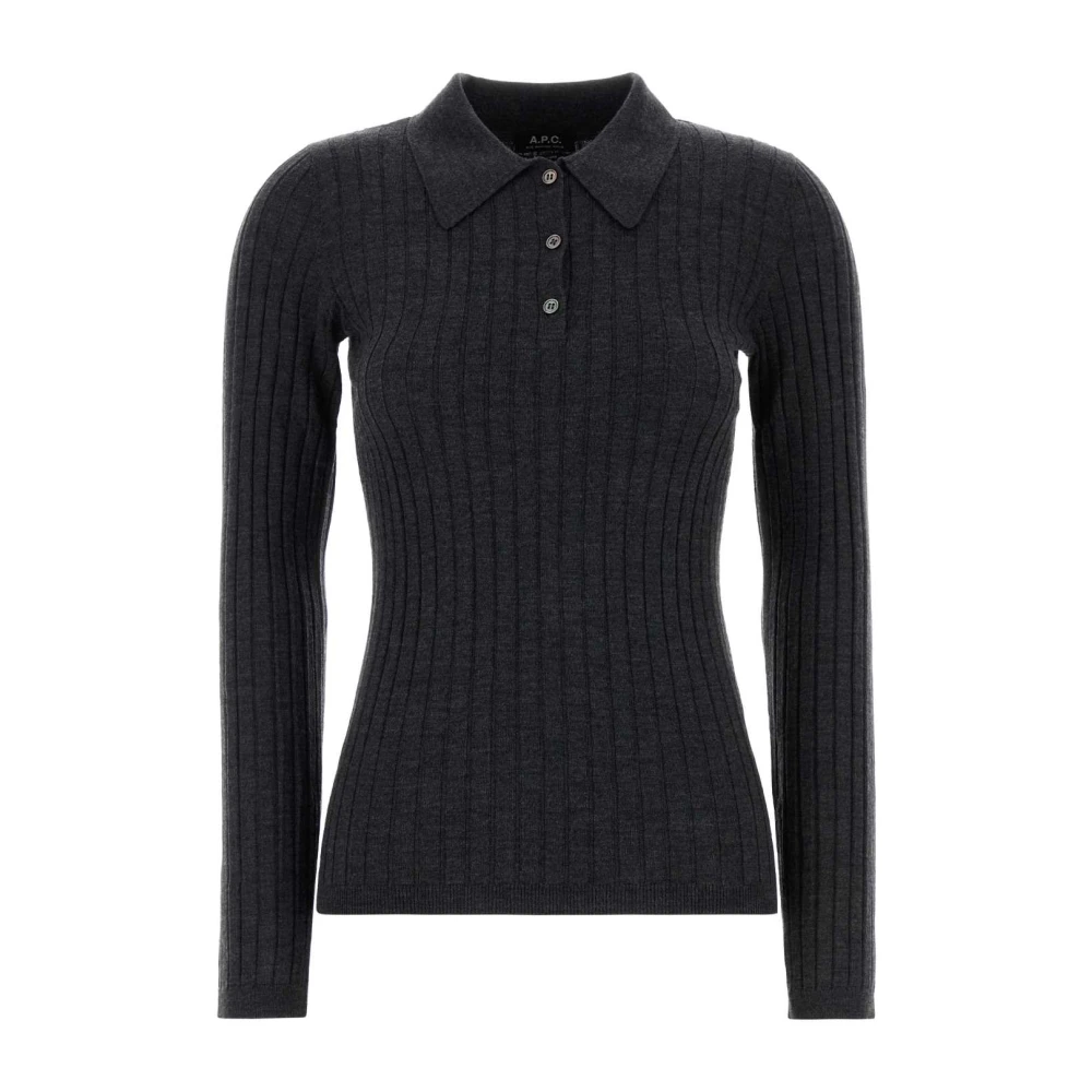 A.p.c. Women's Gray Narrow-Rib Polo Neck Jumper