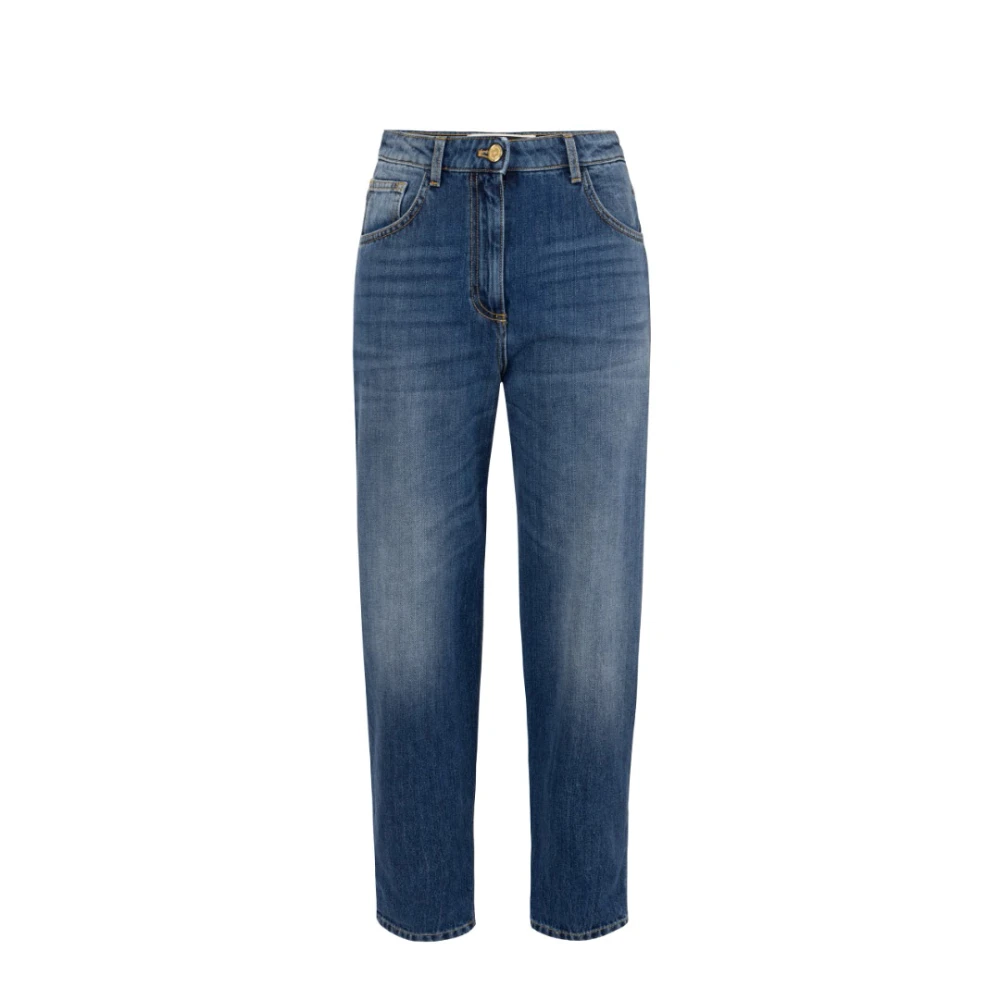 Elisabetta Franchi Hoge taille boyfriend jeans met omslag Blue Dames