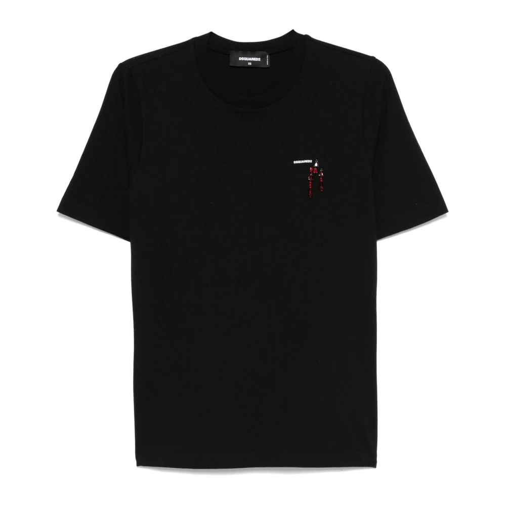 Dsquared2 Kristalversierd T-shirt Zwart Black Dames