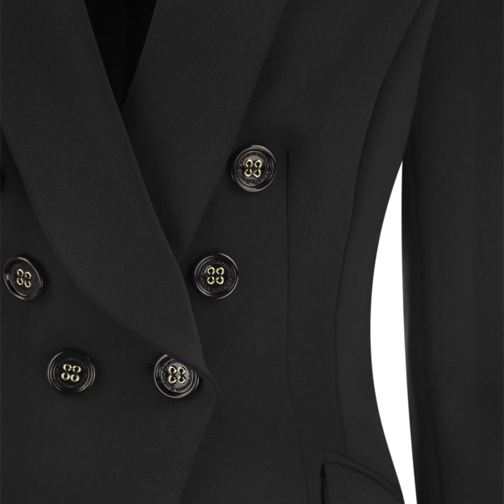 Elisabetta Franchi Double-breasted krepe jasje met sjaalkraag Black Dames