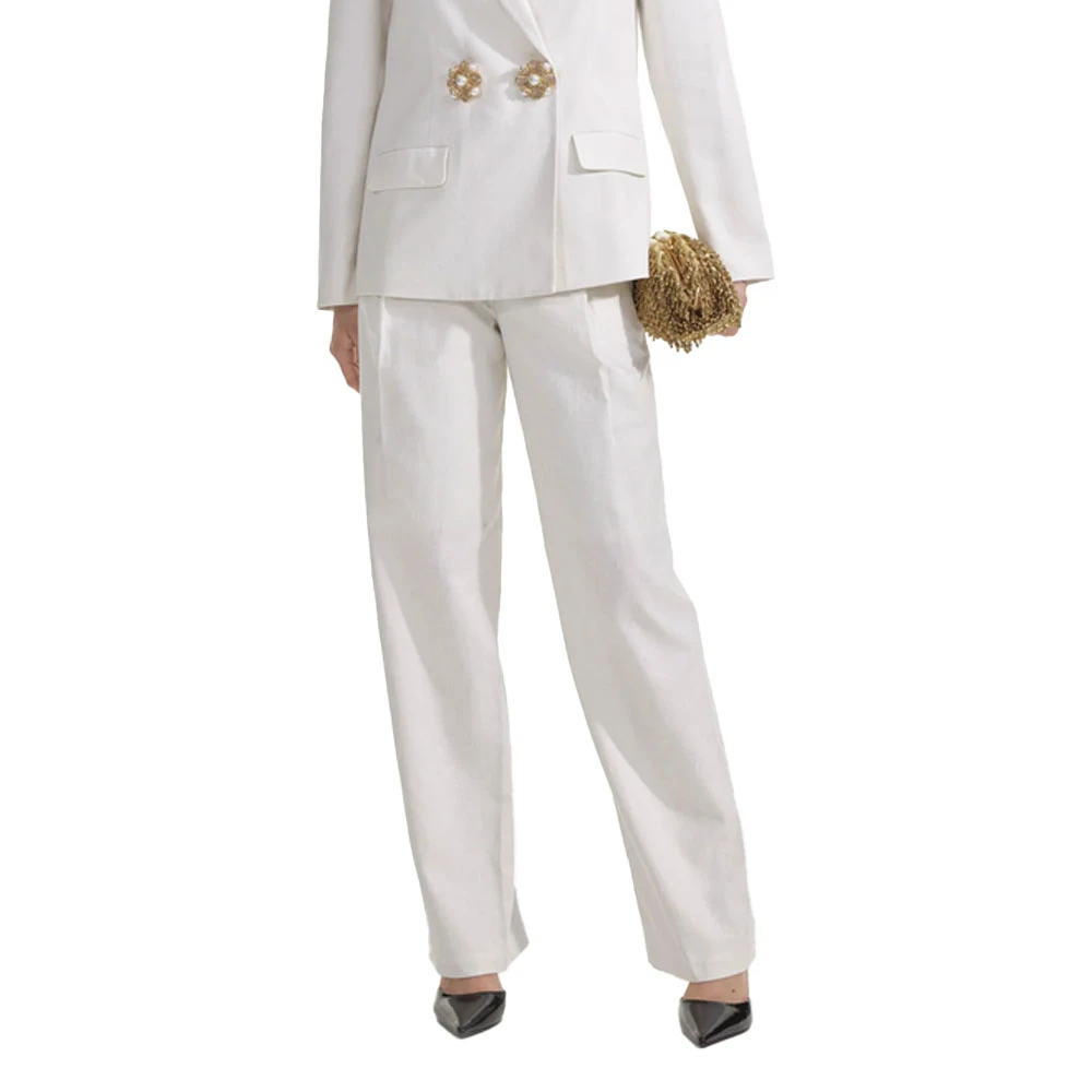 Self Portrait Linnen Broek Tailored Fit Wit White Dames